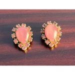 VTG Pink Cabochon Rhinestone Clip On Earrings Barbie Core Swiftie Glam Prom Photo 1