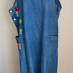 Vintage 90s Cherry Kave Denim Fall Leaves Embroidered Dress XXL Photo 0