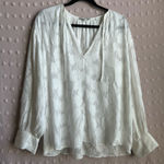 Vince Silk Cotton Blend Floral Sheer Long Sleeve Tie Neck Blouse Sz M White Photo 0