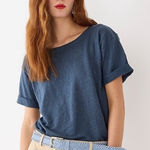 J.Crew J.‎ Crew 100% linen tee navy blue roll cuff sleeve Photo 0