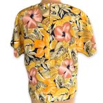 Vintage 80s Shirt Black Yellow Short Sleeve Tropical Dark Floral Crewneck Large Photo 3