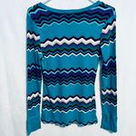 Ocean Pacific OP Long Sleeve V-Neck Teal Chevron Striped Waffle Shirt L Photo 1