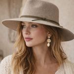 Anna & Ava Women's 100% Wool Fedora Hat Neutral Wide Brim Western Rancher Boho Photo 0