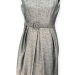 White House | Black Market WHBM | 0 | Sparkle Cocktail Dress Belted Fit Flare Sleeveless Metallic Silver Photo 0