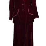 Vintage 11 12 Velvet Blazer Skirt Suit Burgundy 60s 70s Lace Blouse 3 Piece Maxi Red Photo 0