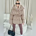 ASOS Taupe tie belt belted puffer jacket coat Photo 1
