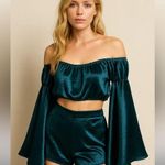 Wet Seal  boho 2 piece satin teal set bell sleeve summer festival spring party Photo 0