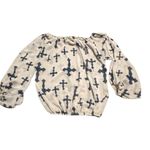 Emma Rose Bishop Sleeve Top Cross Print Beige Blouse Sheer Long Sleeve‎ Tan Size M Photo 2