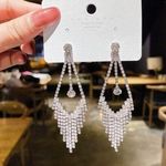 Women's Cubic Zirconia Diamond Long Tassel Dangle Drop Earrings Silver Photo 0