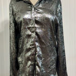 Evereve Cloth & Stone Silver Metallic Button Shirt M Cyber Y2K Disco Glam Foil Photo 0