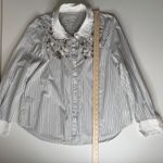 Kate Spade Floral Embroidered Striped Ruffle Top XL Button Up Cotton Preppy White Photo 8