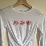 EMPYRE White Red Floral Rose Cropped Knot Front Graphic Long Sleeve Top Photo 3