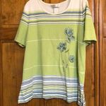 Vintage Napa Valley Green Striped Short Sleeve Top with Floral Design 1X Photo 0