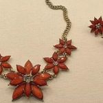 Vintage Flower Pot Bloom Red/Orange Fall Rhinestone Statement Necklace Earring Orange Photo 11