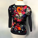 Merona  Navy Blue Colorful Floral Back VNeck Cardigan Sweater Size XS Photo 5