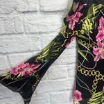 Joseph Ribkoff  Top Cold Shoulder Floral Chain Print Size 6 Black 3/4 Sleeve Photo 1