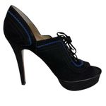 Paris Hilton Royal Black Blue Suede Peep Toe Lace Up 5 Inch Stilettos Heels 8M Purple Size 8 Photo 1