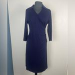 Seraphine navy purple wrap collar dress quarter length sleeves size 10 Blue Photo 0