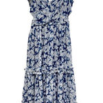 AQUA  Maxi Dress Womens Size Small Tiered Metallic Formal Evening Gown Blue White Photo 0