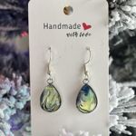 Handmade Blue Acrylic Pour Marble Teardrop Dangle Earrings Hypoallergenic Gift Silver Photo 0