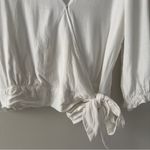 Koko + Mason White Cropped Wrap Top 3/4 sleeve snap v Photo 2