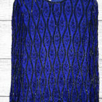 Vintage Stenay Silk Beaded Royal Blue & Black Long Sleeve Blouse Size XS Petite Photo 0