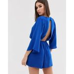NWT ASOS Plunge Neck Wrap Romper with Blouson Sleeves Blue Size 4P Photo 1