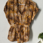Luxe  Mustard and Brown Leaf Print Blouse Photo 0