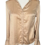 Fred David Vintage Light Tan 100% Silk Blouse Top with Ruffle Cuffs Small Photo 0