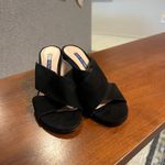 Stuart Weitzman  Galene black suede criss cross slip on block heel mule sandals 7 Photo 6