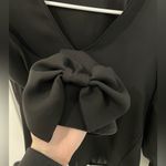 ZARA Basic Collection Black Bow Sleeve Details V Neck Blouse Women’s Size XS Photo 3