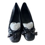 Stuart Weitzman Sliver Black Metallic Snake Skin Embossed Leather Flats Size 7M Photo 3