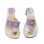 Apostrophe Jaclyn Leather Thong Whipstitch Kitten Heel Sandals Purple White 6 Photo 1