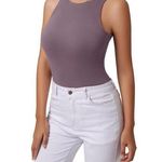 Reoria Halter High Round Neck Stretchy Racerback Leotard Bodysuit Snap Closure S Purple Photo 0