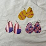 Faux Leather Softball American Union Jack Earrings Red Photo 5