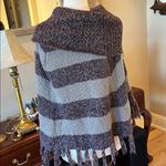 Bandolino  Denim Acrylic Poncho Womens PM  Sweater Purple Gray Stripe Cowl Neck Photo 5