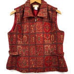 The Territory Ahead Red Print Tapestry Vest Zip Front Side Tabs Lined Size 14 Photo 0