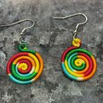 Rainbow circular embroidered fabric earrings / NWOT Red Photo 0