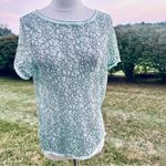 Loft Ann Taylor Mint Green Lace Short Sleeve Sheer Dainty Floral Blouse Photo 3
