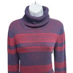 Just Fab Women's XL Striped Turtleneck Sweater Dress Burgundy Navy Long Sleeve Photo 1