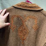 Vintage Western boho handmade size L embroidered wool midi coat. Sash tie. Tan Size L Photo 4