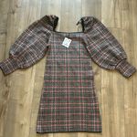 ZARA NWT  Bodycon Houndstooth Plaid Knit Dress Boat Halter Neck Black/Orange Sz L Photo 9