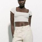 ZARA Stretch Jersey Striped Short Sleeve Crop Top Size Large Photo 0