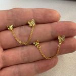 Double Piercing Dangle Chain Butterfly Earrings for Women Gold Photo 0