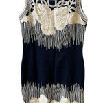 Naeem Khan linen dress appliqué and beading navy blue sz 8 Photo 0