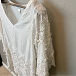 Eberjay Eberjey white cover up tunic dress, 100% Cotton, wide 3/4 sleeve w.lace S/M Photo 3