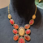 Liz Claiborne Women's Gold Tone Red Gem Statement Necklace With Lobster Claw Photo 0