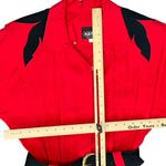 Vintage 80s Red Black Collared Belted Pleated Shoulder Pads Midi Dress size M Size M Photo 2