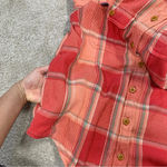 L.L. Bean Women’s Heavy Flannel Shacket Plaid Button Front Shirt Longsleeve L Orange Size L Photo 9