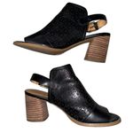 Tommy Hilfiger  Women’s Shoes Black Leather Peep Toe Pumps Sandals Size 7.5 Photo 2